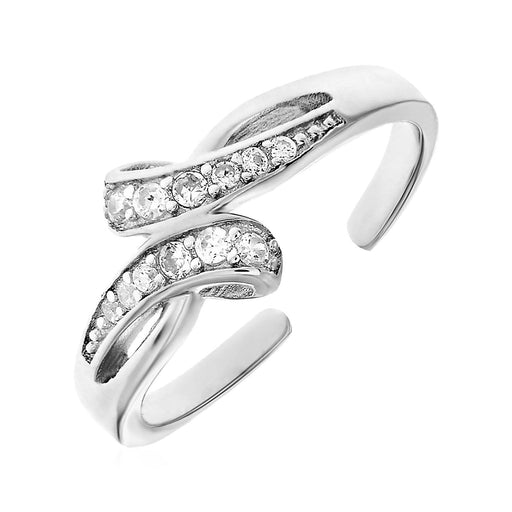 Toe Ring with Bypass Motif in Sterling Silver with Cubic Zirconia Toe Rings Angelucci Jewelry   