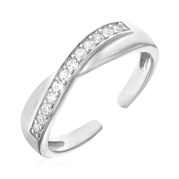 Toe Ring with Crossover Motif in Sterling Silver with Cubic Zirconia Toe Rings Angelucci Jewelry   