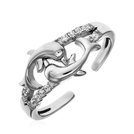 Toe Ring with Two Dolphins in Sterling Silver Toe Rings Angelucci Jewelry   