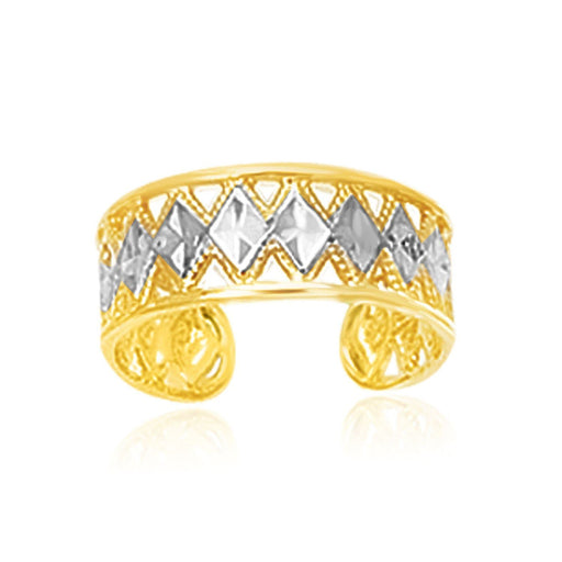 14k Two-Tone Gold Cuff Type Cut-Out Toe Ring with Diamond Design Toe Rings Angelucci Jewelry   