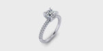One Carat Round Center Diamond Hidden Halo Engagement Ring with Side Diamonds-Angelucci-Jewelry