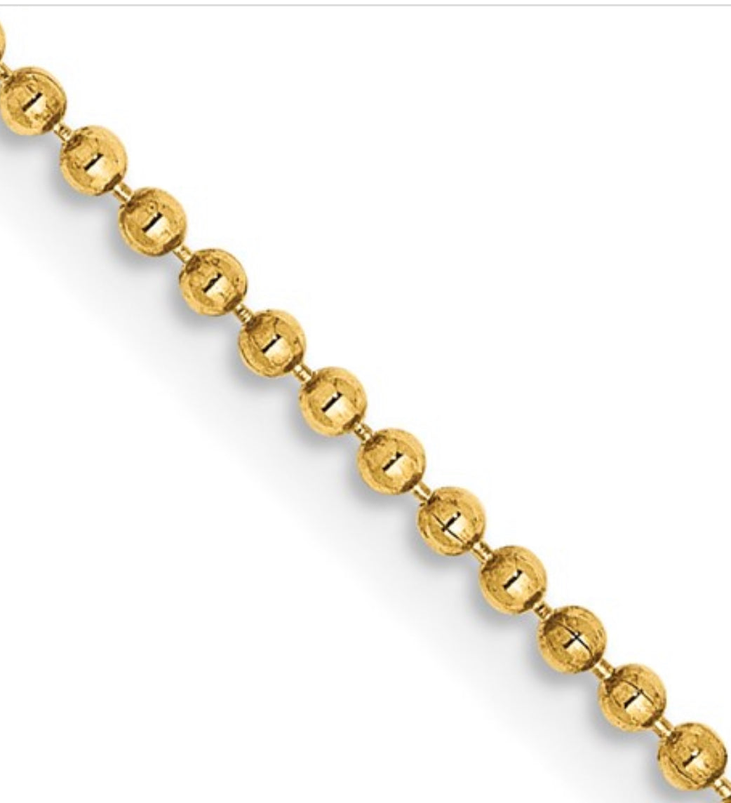 BALL CHAIN DIAMOND CUT: 14k 1.2mm D/C Beaded Pendant Chain